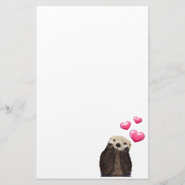 Niedlich Otter mit rosa Liebe Herz Briefpapier (Vorderseite)