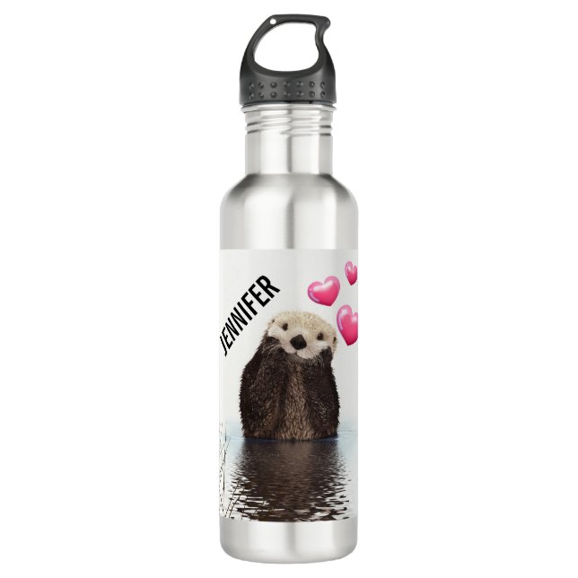 Niedlich Otter mit rosa Liebe Herz Edelstahlflasche (Vorderseite)