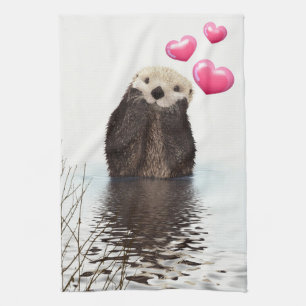 Niedlich Otter mit rosa Liebe Herz Geschirrtuch