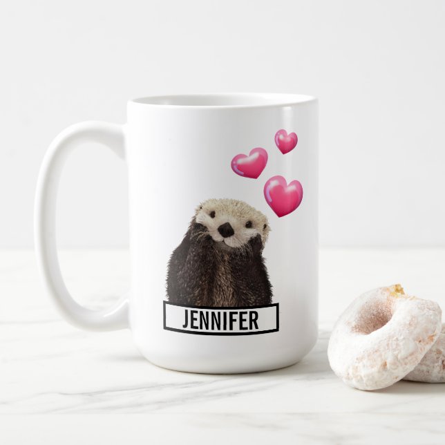 Niedlich Otter mit rosa Liebe Herz Kaffeetasse (Mit Donut)