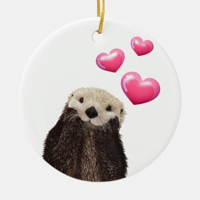 Niedlich Otter mit rosa Liebe Herz Keramik Ornament (Vorne)