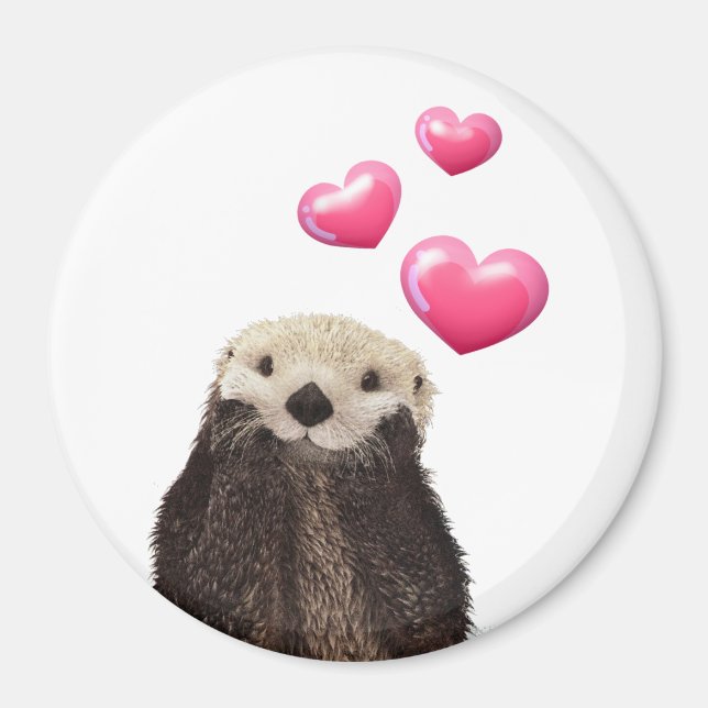Niedlich Otter mit rosa Liebe Herz Magnet (Vorne)