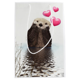 Niedlich Otter mit rosa Liebe Herz Mittlere Geschenktüte