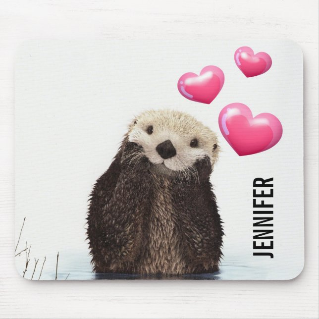 Niedlich Otter mit rosa Liebe Herz Mousepad (Vorne)