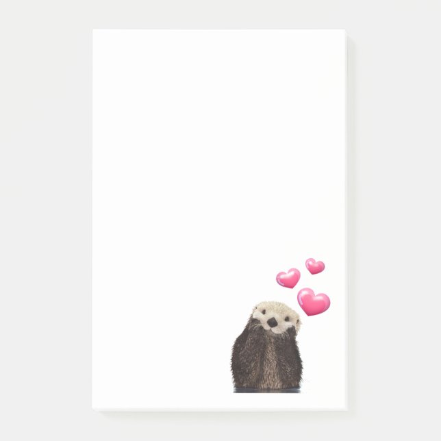 Niedlich Otter mit rosa Liebe Herz Post-it Klebezettel (Vorderseite)