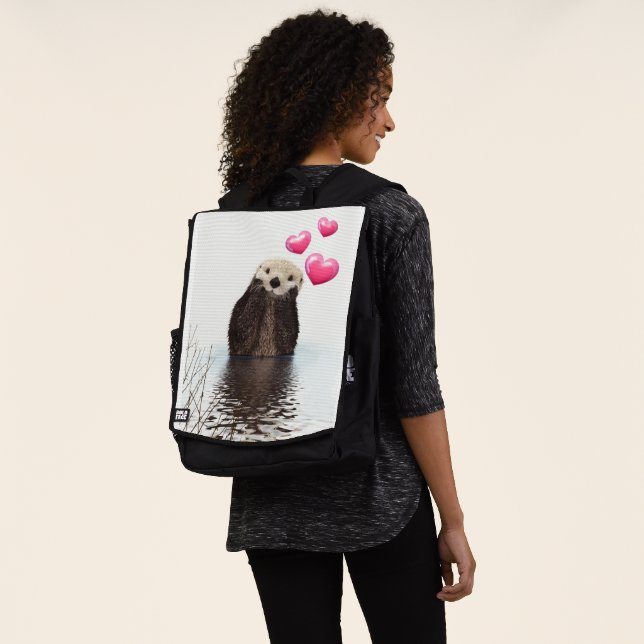 Niedlich Otter mit rosa Liebe Herz Rucksack (Ausgewaschen)