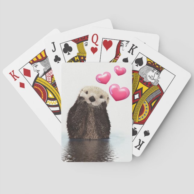 Niedlich Otter mit rosa Liebe Herz Spielkarten (Rückseite)