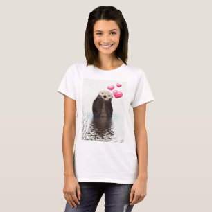 Niedlich Otter mit rosa Liebe Herz T-Shirt