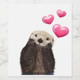 Niedlich Otter mit rosa Liebe Herz Weinetikett