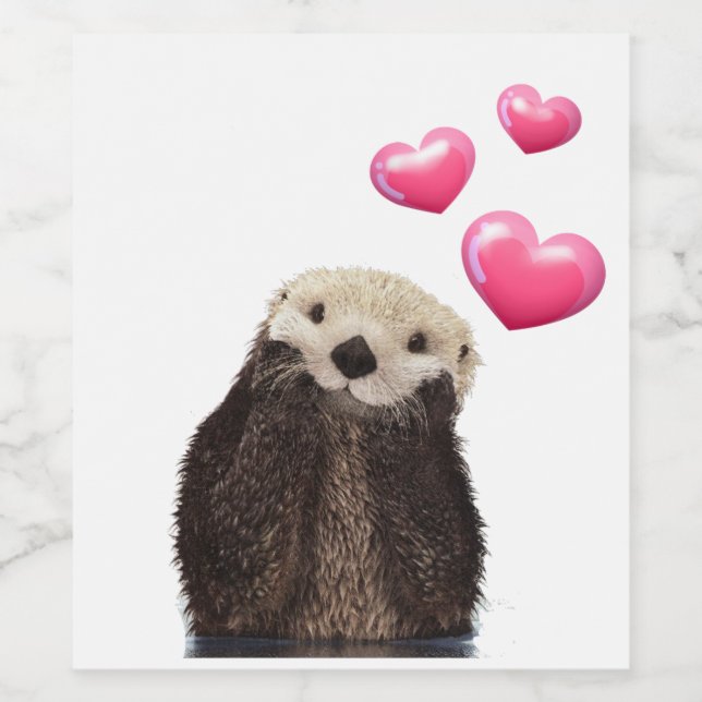 Niedlich Otter mit rosa Liebe Herz Weinetikett (Einzelnes Label)