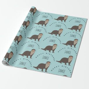 Niedlich Otter Muster Individuelle Name Geburtstag Geschenkpapier
