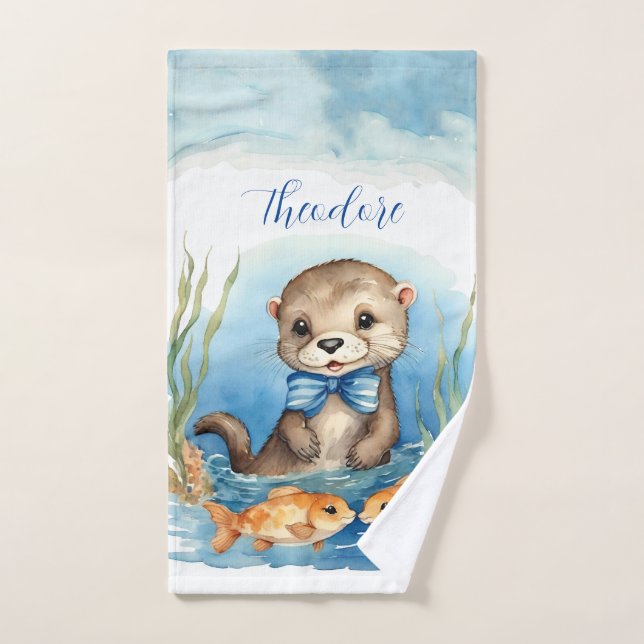Niedlich Otter Personalisiert Boy Badhandtuch Set (Handtuch)