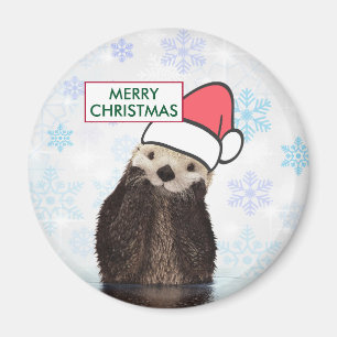 Niedlich Otter Tragen einer Weihnachtsmannmütze Fr Magnet