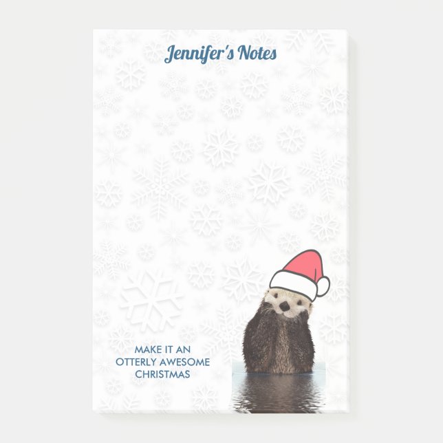 Niedlich Otter Tragen einer Weihnachtsmannmütze Fr Post-it Klebezettel (Vorderseite)