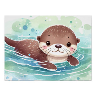 Niedlich Otter Wasserfarbe Poster