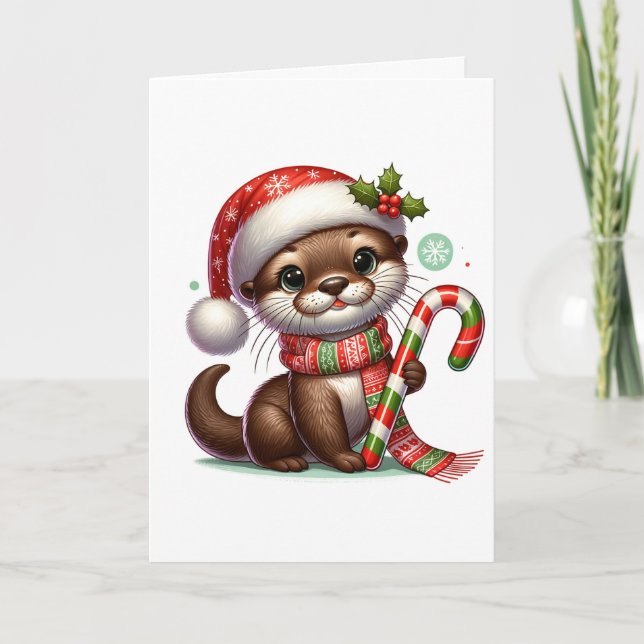 Niedlich Otter Weihnachten Karte (Vorderseite)