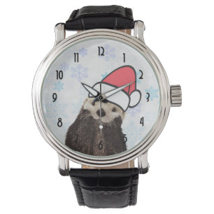 Niedlich Otter Weihnachtsmannmütze Weihnachten tra Armbanduhr