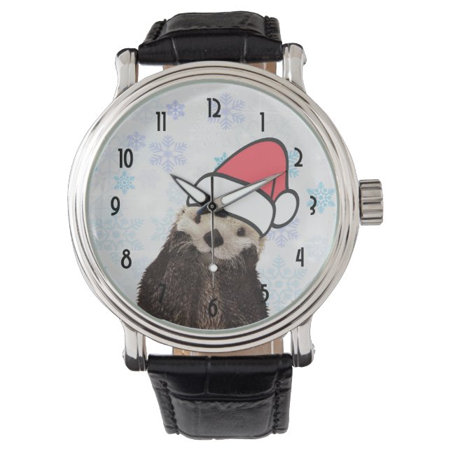 Niedlich Otter Weihnachtsmannmütze Weihnachten tra Armbanduhr (Vorderseite)