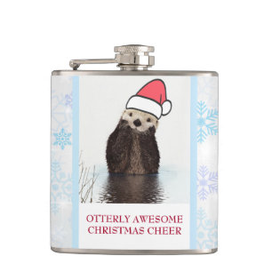 Niedlich Otter Weihnachtsmannmütze Weihnachten tra Flachmann