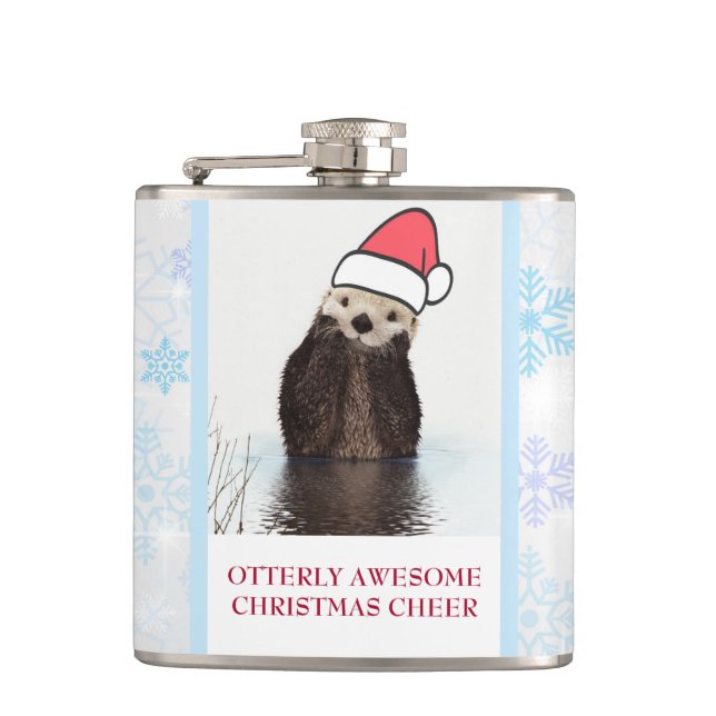 Niedlich Otter Weihnachtsmannmütze Weihnachten tra Flachmann (Vorderseite)