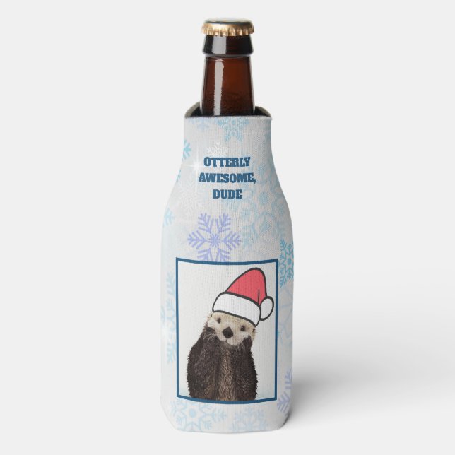 Niedlich Otter Weihnachtsmannmütze Weihnachten tra Flaschenkühler (Flaschenvorderseite)