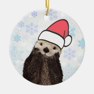 Niedlich Otter Weihnachtsmannmütze Weihnachten tra Keramik Ornament