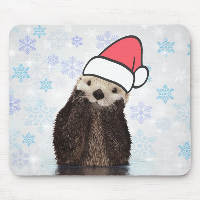 Niedlich Otter Weihnachtsmannmütze Weihnachten tra Mousepad (Vorne)