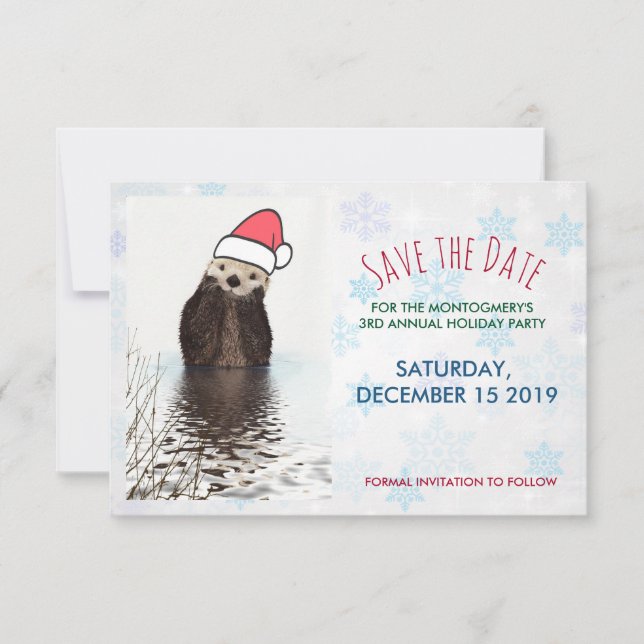 Niedlich Otter Weihnachtsmannmütze Weihnachten tra Save The Date (Vorderseite)