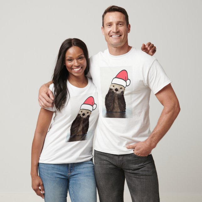 Niedlich Otter Weihnachtsmannmütze Weihnachten tra T-Shirt (Unisex)