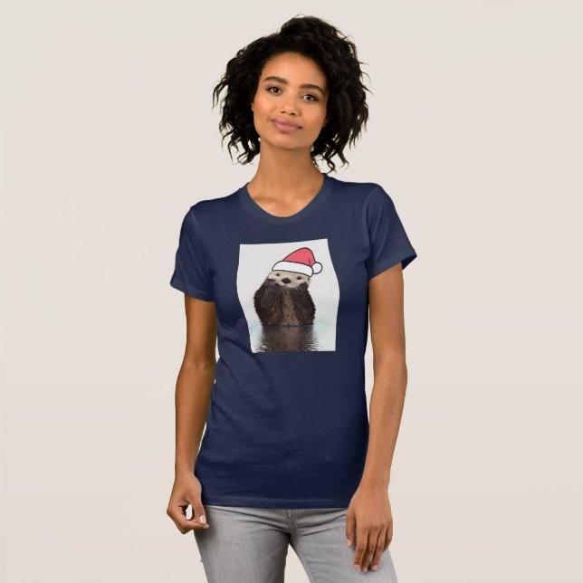 Niedlich Otter Weihnachtsmannmütze Weihnachten tra T-Shirt (Vorne ganz)
