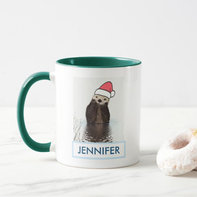 Niedlich Otter Weihnachtsmannmütze Weihnachten tra Tasse (Mit Donut)