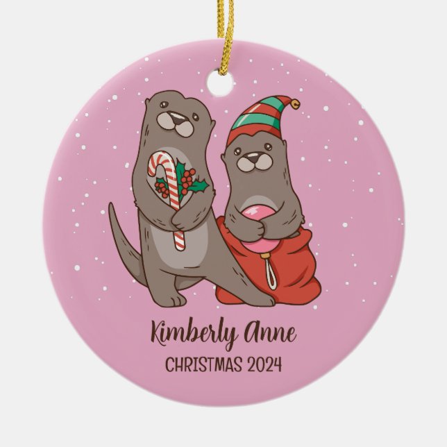 Niedlich Otter Weihnachtstierschnee Winterurlaub Keramik Ornament (Vorne)