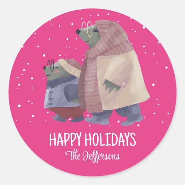 Niedlich Otter Weihnachtstierschnee Winterurlaub Runder Aufkleber (Vorderseite)