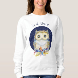 Niedlich Owl beige und blau Sweatshirt