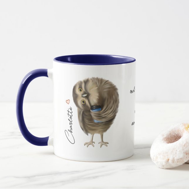 Niedlich Owl Funny Liebe Script Personalisierter N Tasse (Mit Donut)