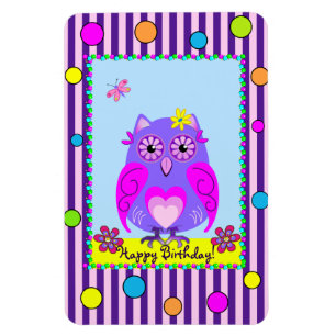 Niedlich Owl Happy Birthday Text Foto Magnet