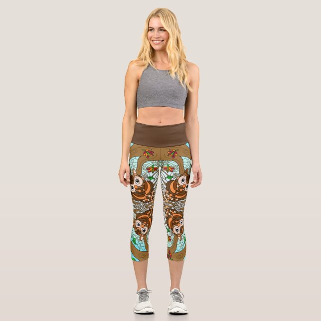 Niedlich Owl Mandala Artwork Capri Leggings (Vorderseite)