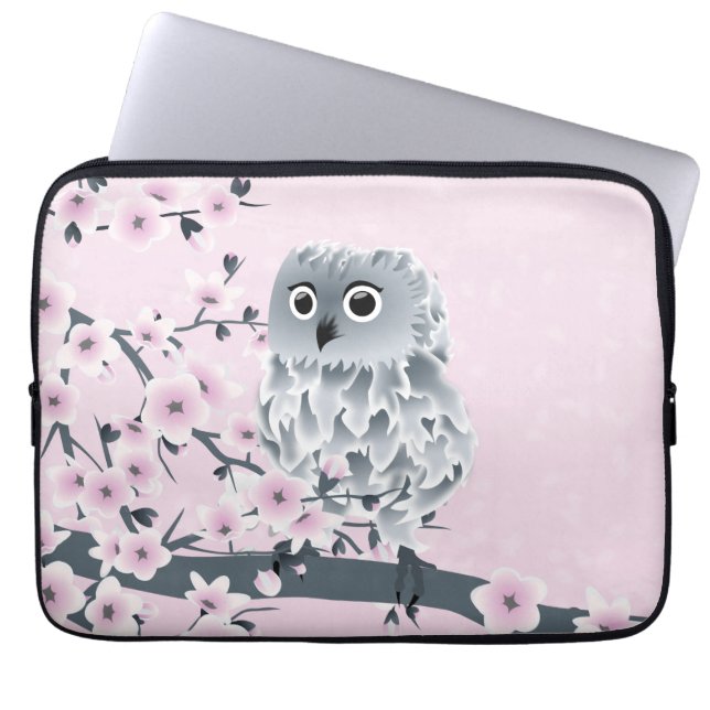 Niedlich Owl Pink Grau Laptopschutzhülle (Vorderseite)