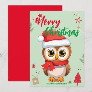 Niedlich Owl santa Weihnachtsfeiertag Familienname Feiertagskarte