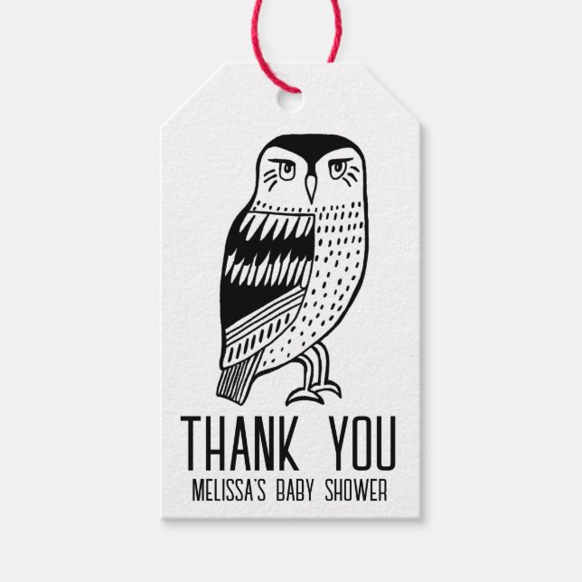 Niedlich Owl Simple BABY SHOWM CUSTOM Danke Kraft Geschenkanhänger (Vorderseite)