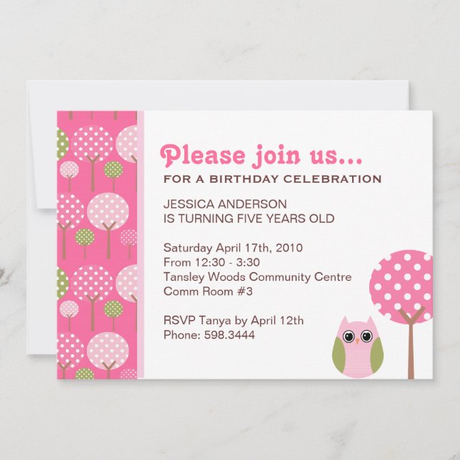 Niedlich Owls Girls Geburtstagsparty Einladung (Vorderseite)