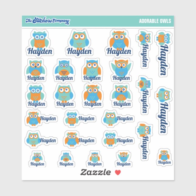 Niedlich Owls Individuelle Name Labels | Schule (Blatt)
