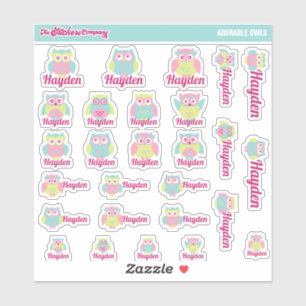 Niedlich Owls Individuelle Name Labels Schule