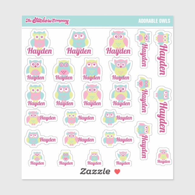 Niedlich Owls Individuelle Name Labels | Schule (Blatt)