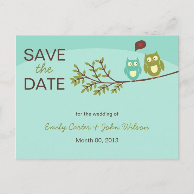 Niedlich Owls Save the Date Postkarte (Vorderseite)