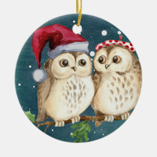 Niedlich Owls Weihnachten Keramik Ornament