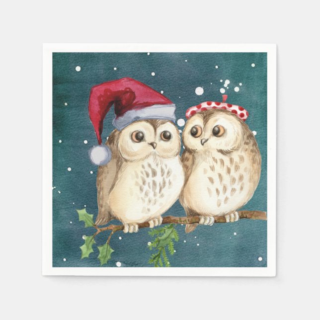 Niedlich Owls Weihnachten Serviette (Vorderseite)