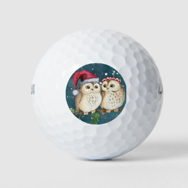 Niedlich Owls Weihnachtsdekoration Weihnachtsmannm Golfball (Vorderseite)