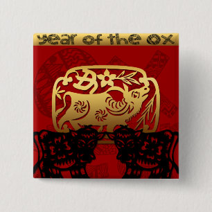 Niedlich Ox Chinese Year Zodiac Birthday Square B Button