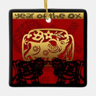 Niedlich Ox Chinese Year Zodiac Birthday Square O Keramikornament